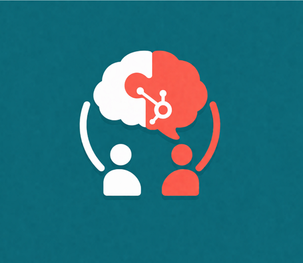 SharedBrain-Logo: ein Gehirn, halb weiß, halb koralle, darunter zwei Personen